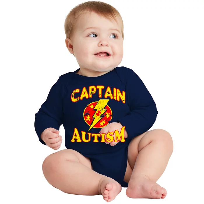 Captain Autism Superhero Logo Baby Long Sleeve Bodysuit