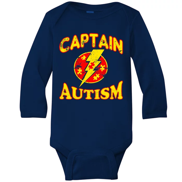 Captain Autism Superhero Logo Baby Long Sleeve Bodysuit