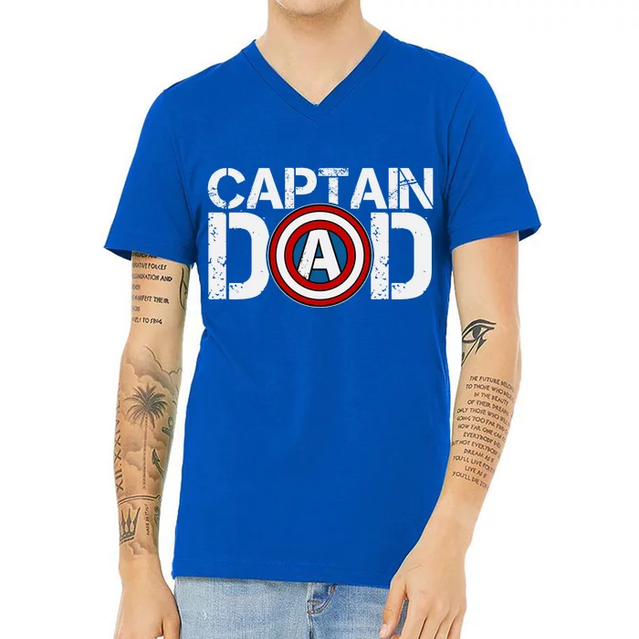 Captain Dad Super Hero Father's Day V-Neck T-Shirt