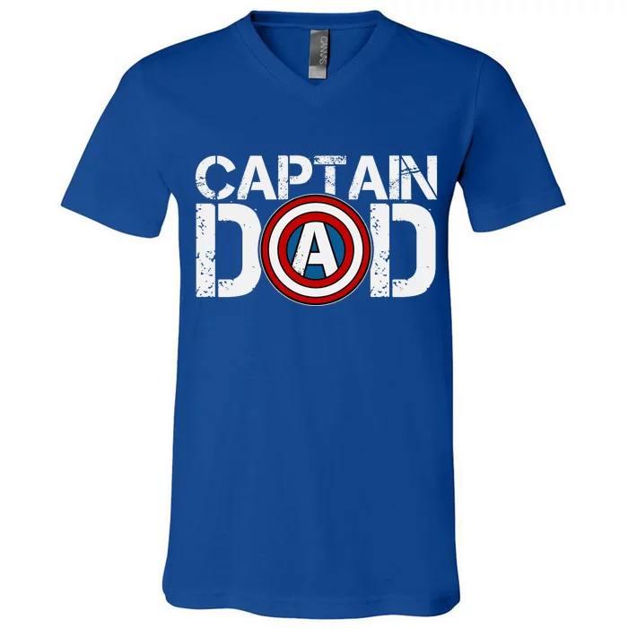 Captain Dad Super Hero Father's Day V-Neck T-Shirt