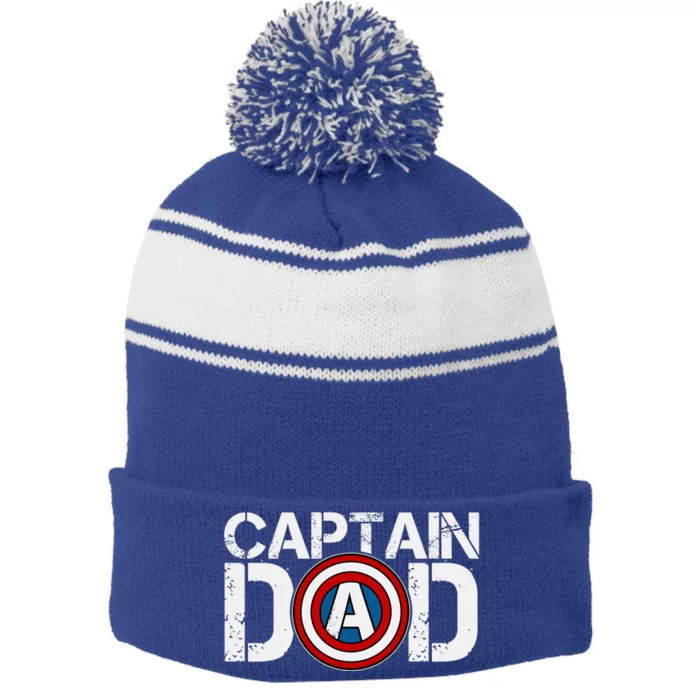 Captain Dad Super Hero Father's Day Stripe Pom Pom Beanie