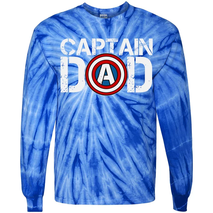 Captain Dad Super Hero Father's Day Tie-Dye Long Sleeve Shirt