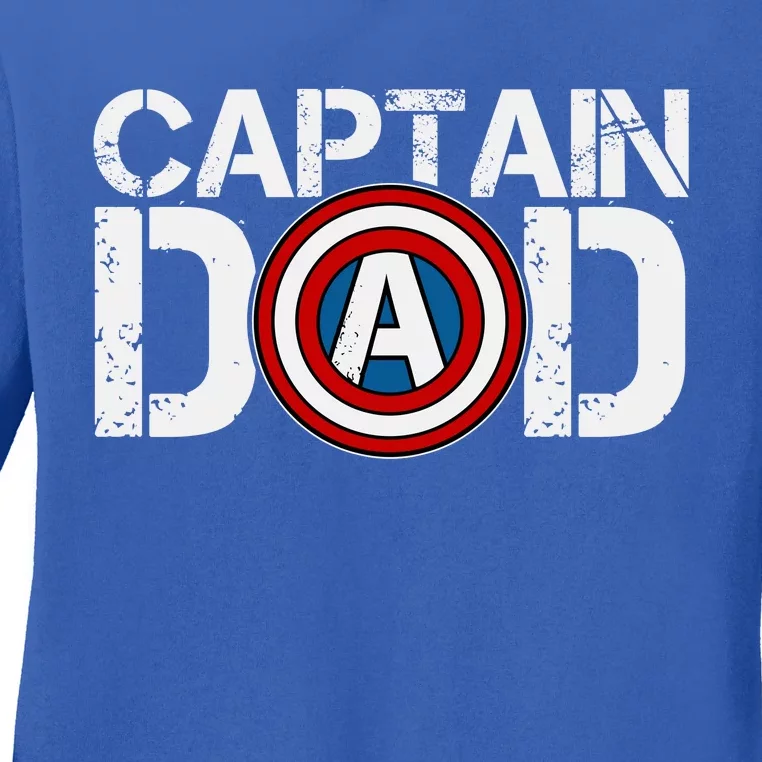 Captain Dad Super Hero Father's Day Ladies Long Sleeve Shirt