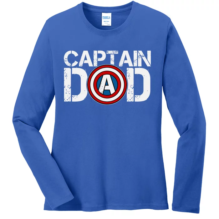 Captain Dad Super Hero Father's Day Ladies Long Sleeve Shirt