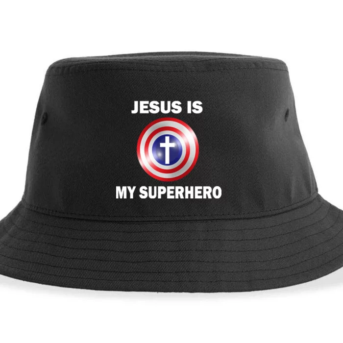 Captain Jesus Is My Superhero Cross Logo Sustainable Bucket Hat