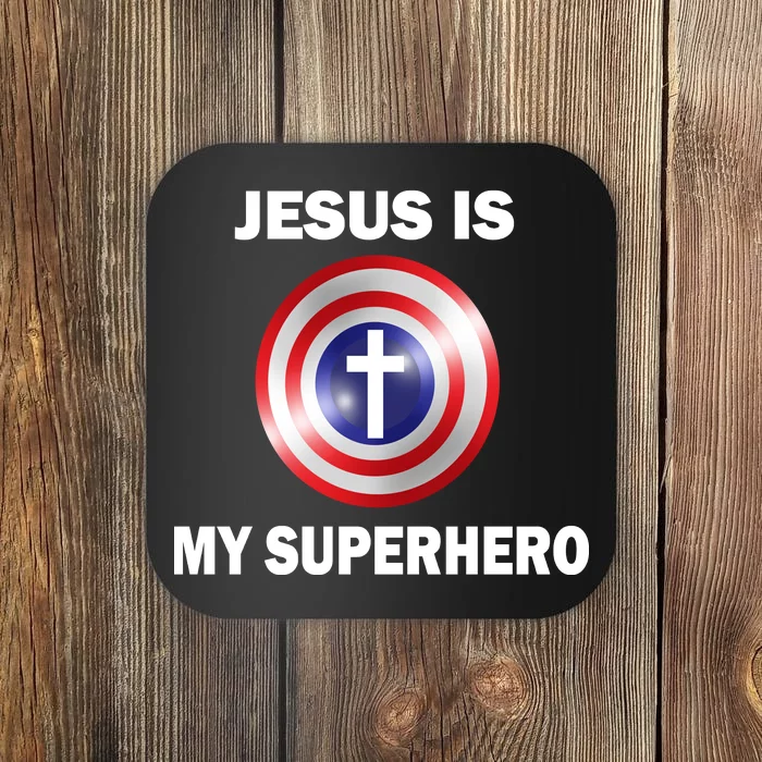 Captain Jesus Is My Superhero Cross Logo Coaster