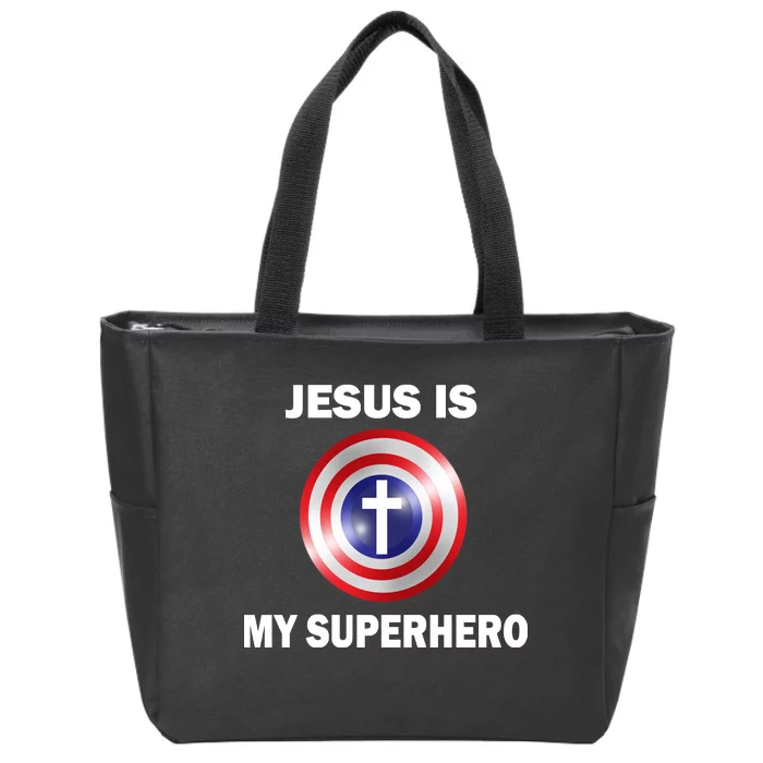 Captain Jesus Is My Superhero Cross Logo Zip Tote Bag