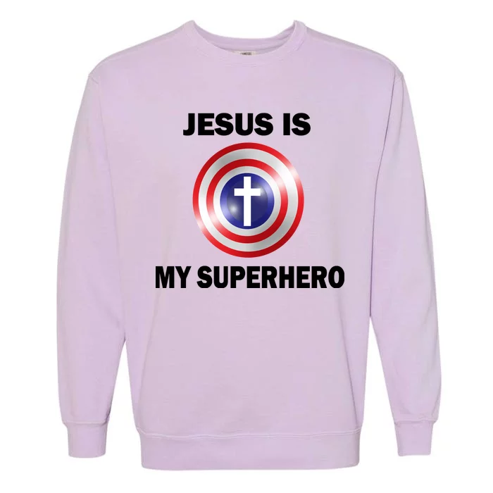 Captain Jesus Is My Superhero Cross Logo Garment-Dyed Sweatshirt