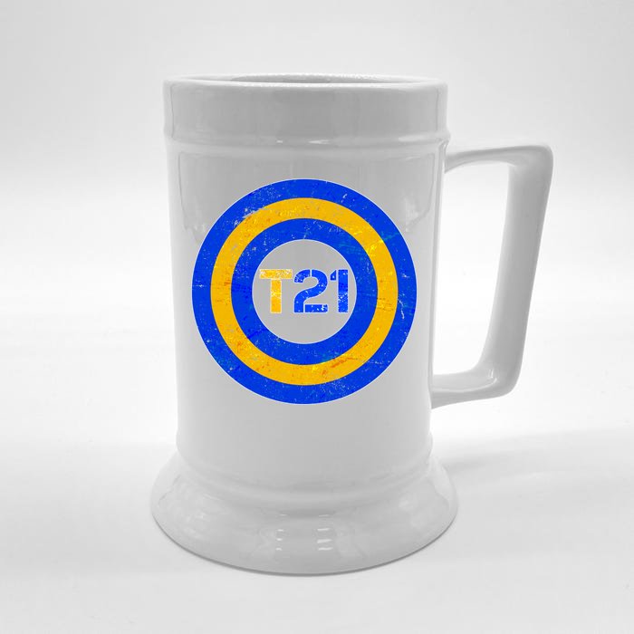 Captain T21 Shield - Down Syndrome Awareness Front & Back Beer Stein