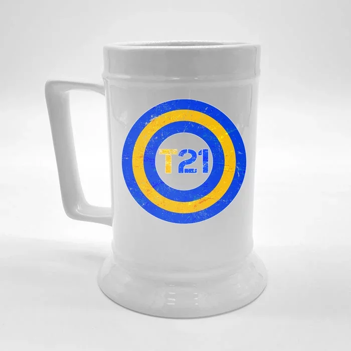 Captain T21 Shield - Down Syndrome Awareness Front & Back Beer Stein