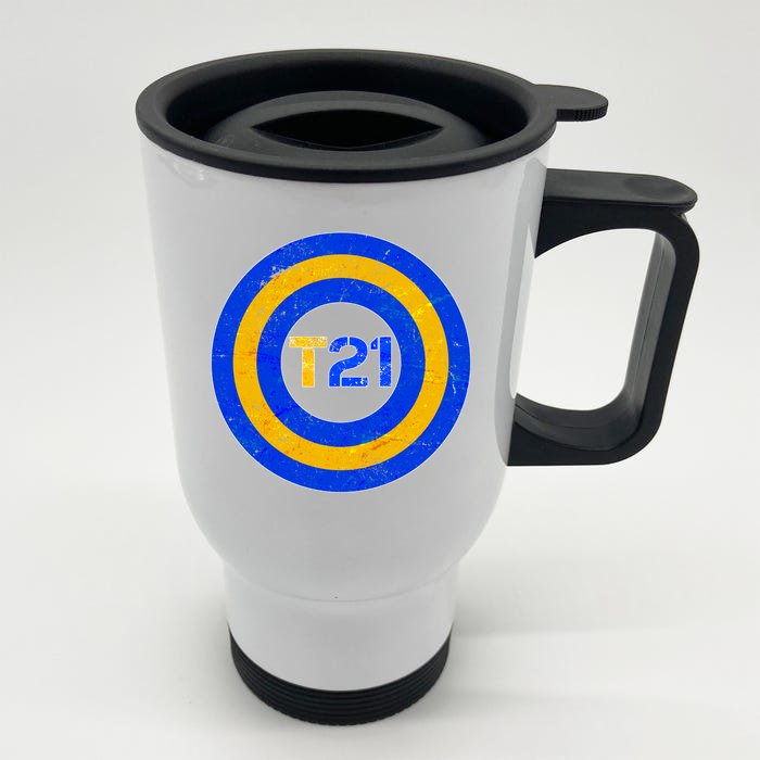 Captain T21 Shield - Down Syndrome Awareness Front & Back Stainless Steel Travel Mug