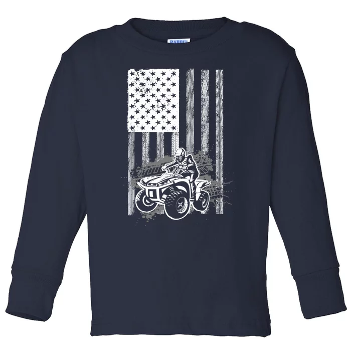 Cool ATV Quad Racing Squad USA Flag 4 Wheeler Toddler Long Sleeve Shirt