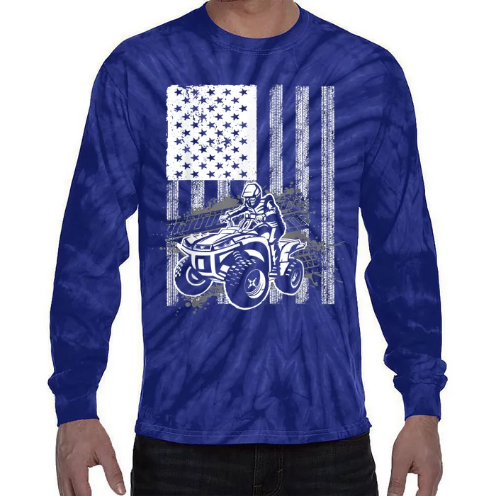 Cool ATV Quad Racing Squad USA Flag 4 Wheeler Tie-Dye Long Sleeve Shirt