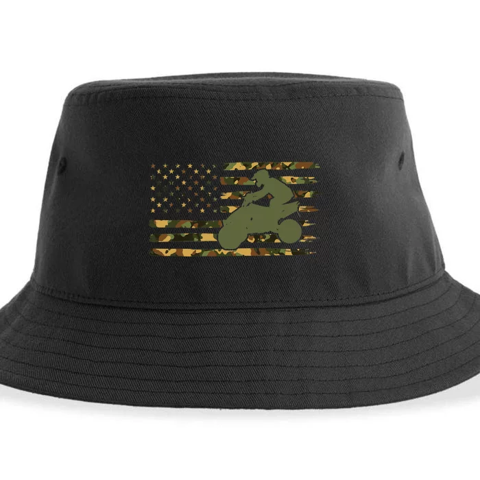 Camo ATV Quad Bike Vintage American Flag ATV Sustainable Bucket Hat