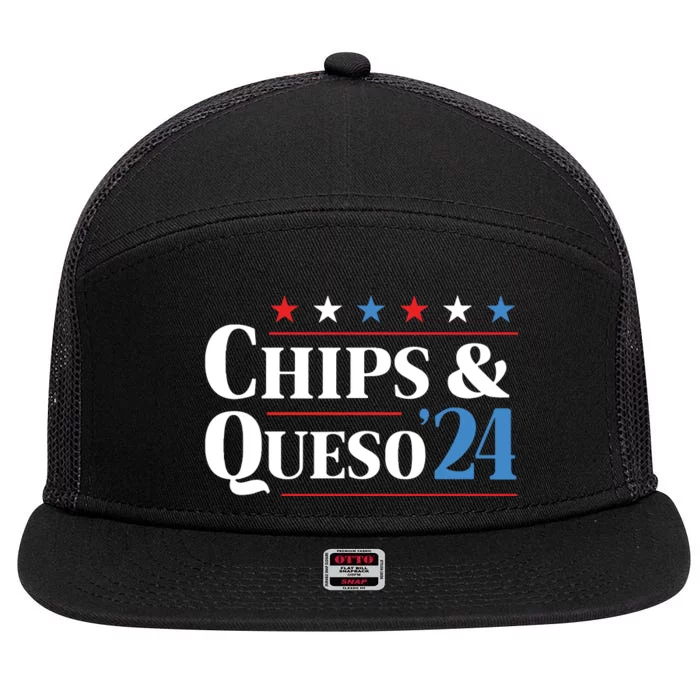 Chips And Queso 2024 Funny Presidential Election 2024 7 Panel Mesh Trucker Snapback Hat