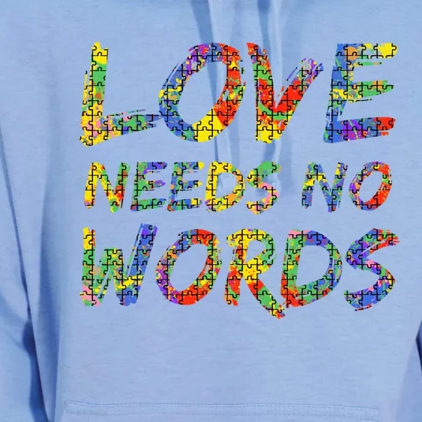 Colorful Autism Quote Puzzle Piece Gift Love Needs No Words Gift Unisex Surf Hoodie