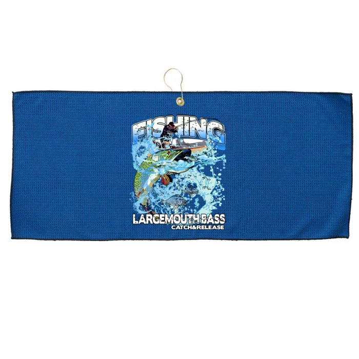 Catch And Release Largemouth Bass Fishing Large Microfiber Waffle Golf Towel