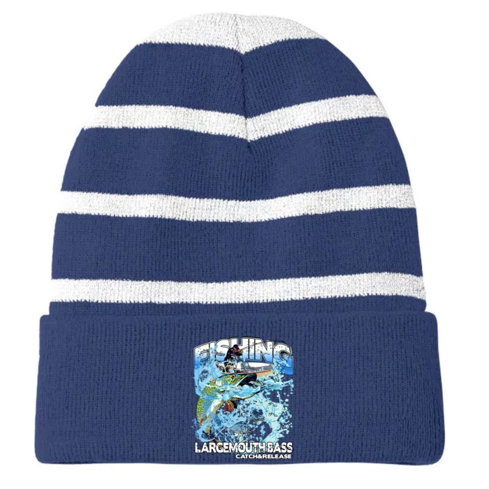 Catch And Release Largemouth Bass Fishing Striped Beanie with Solid Band