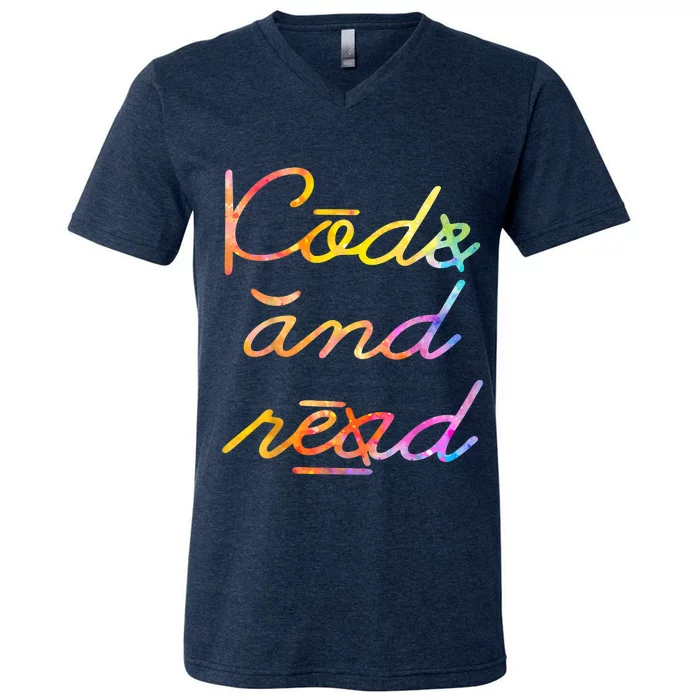 Code And Read Dyslexia Awareness V-Neck T-Shirt