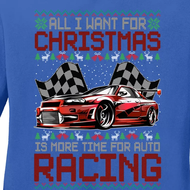 Christmas Auto Racing Funny Ugly Xmas Gift Ladies Long Sleeve Shirt