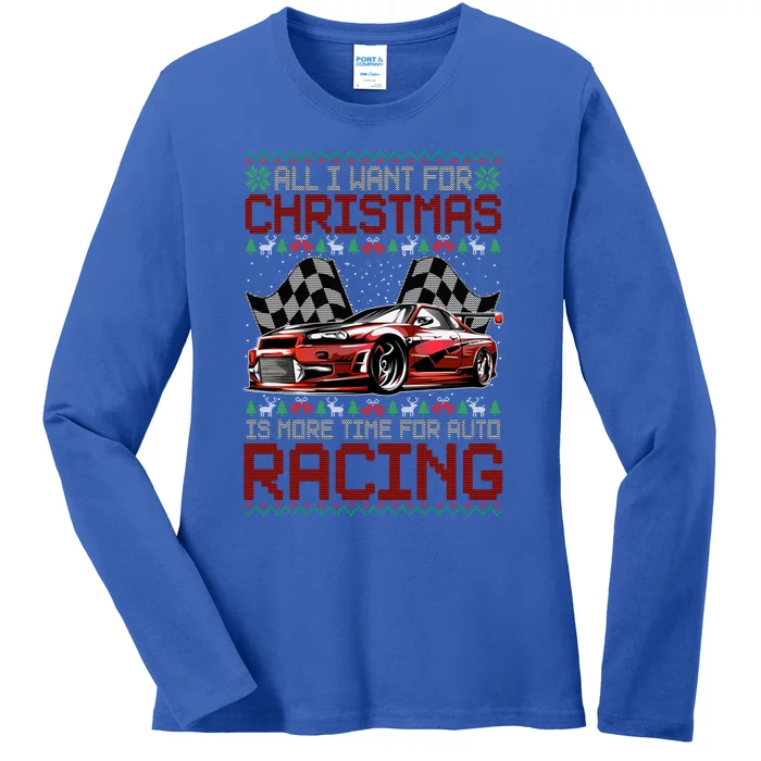 Christmas Auto Racing Funny Ugly Xmas Gift Ladies Long Sleeve Shirt