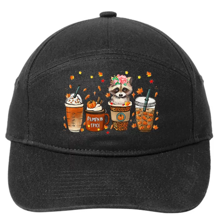 Cozy Autumn Raccoon Mug Fall Coffee Pumpkin Spice 7-Panel Snapback Hat