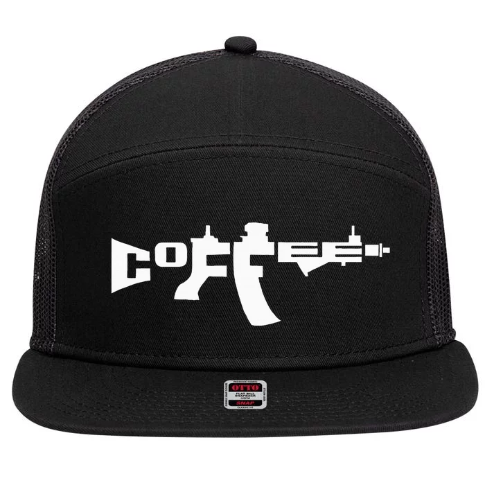 Coffee AR15 Rifle Gun Owner 7 Panel Mesh Trucker Snapback Hat