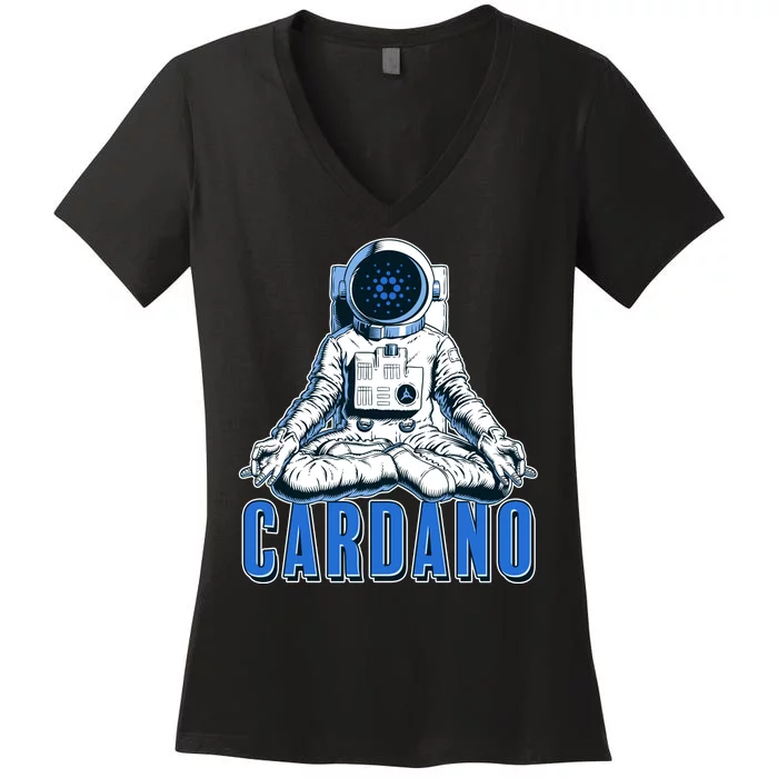 Cardano Mediating Yoga Astronaut Crypto Currency Women's V-Neck T-Shirt