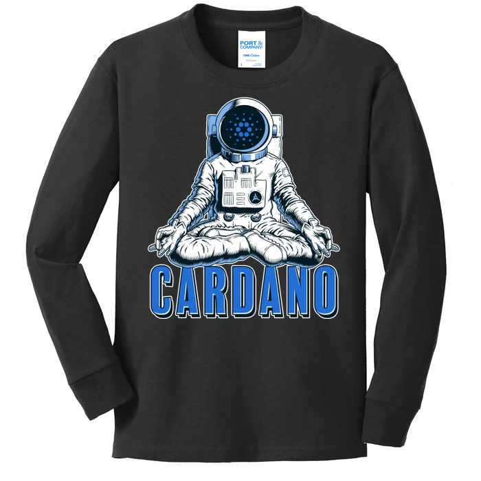 Cardano Mediating Yoga Astronaut Crypto Currency Kids Long Sleeve Shirt