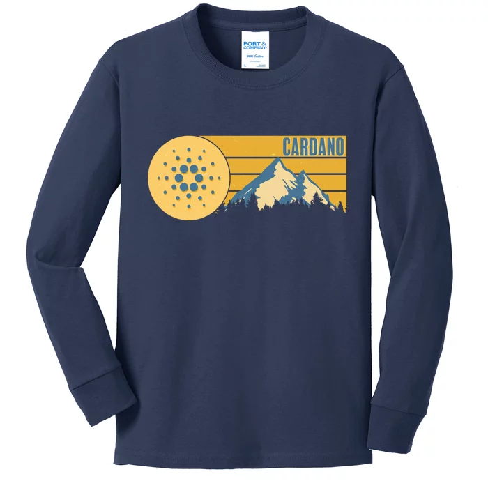 Cardano Vintage Mountains Crypto Currency Kids Long Sleeve Shirt