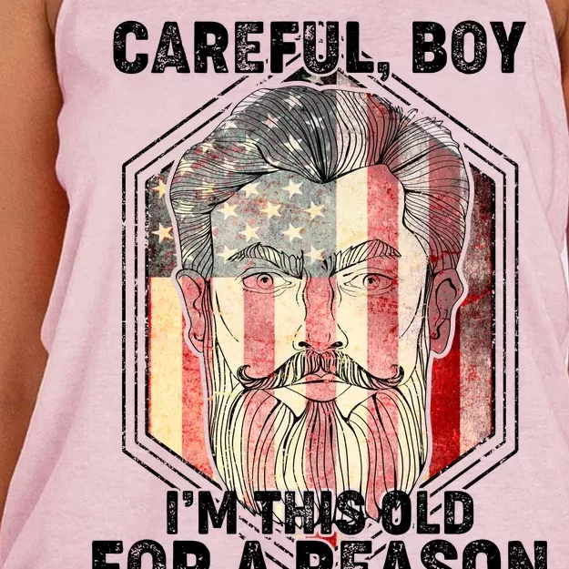 Careful Boy I'm This Old For A Reason Women's Knotted Racerback Tank