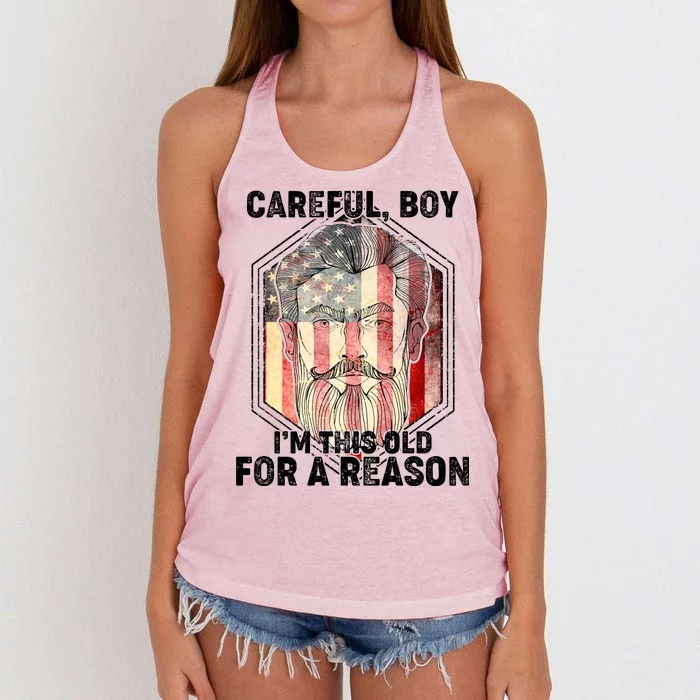 Careful Boy I'm This Old For A Reason Women's Knotted Racerback Tank