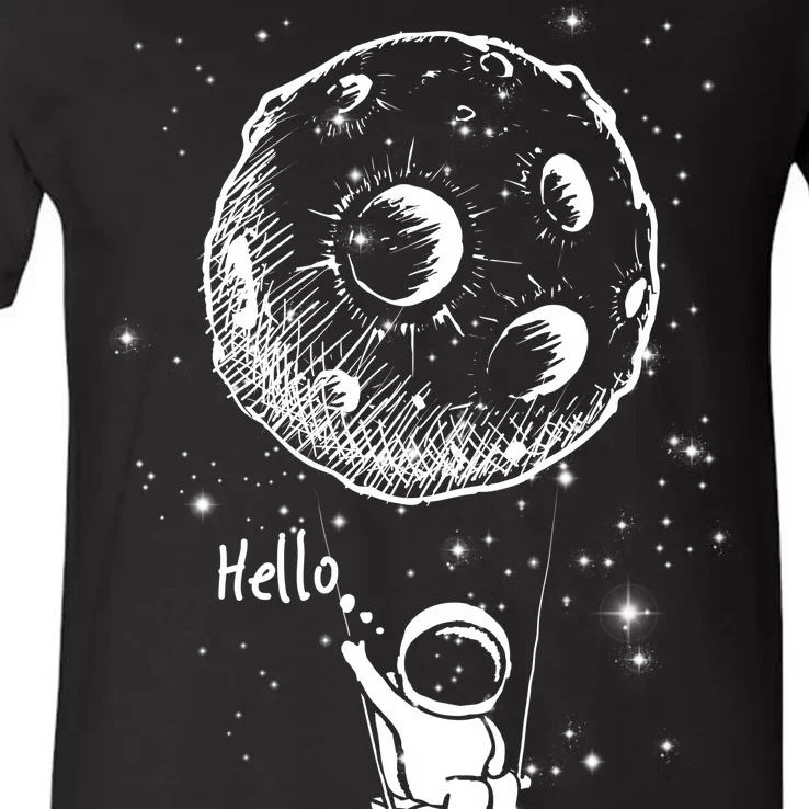 Cartoon Astronaut Moon Swing V-Neck T-Shirt