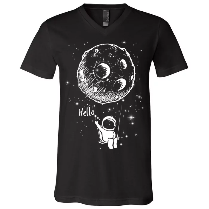 Cartoon Astronaut Moon Swing V-Neck T-Shirt