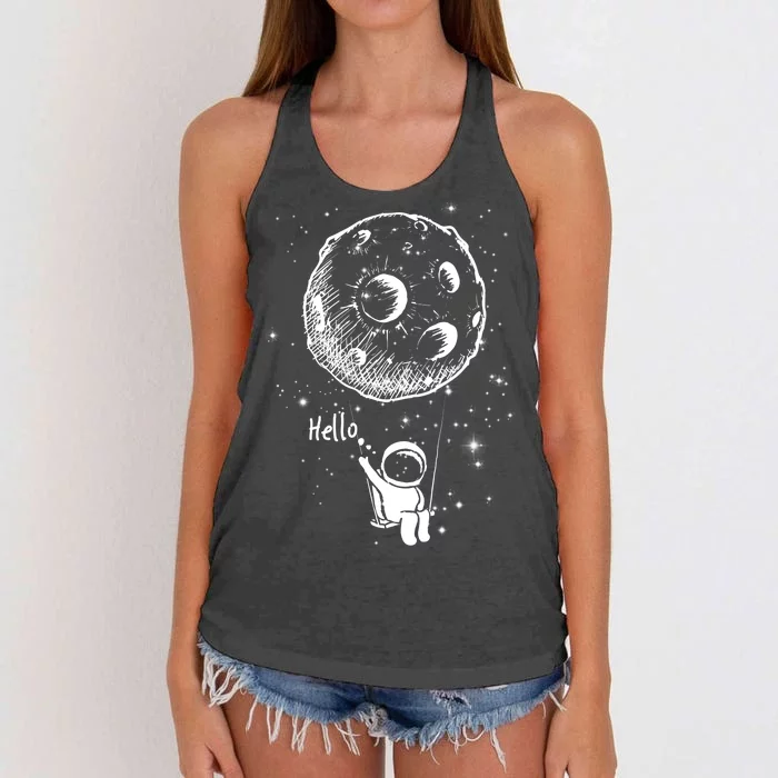 Cartoon Astronaut Moon Swing Women's Knotted Racerback Tank