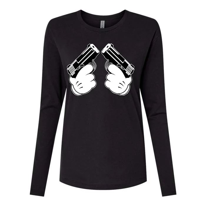 Cartoon Guns Hands Pistol Womens Cotton Relaxed Long Sleeve T-Shirt