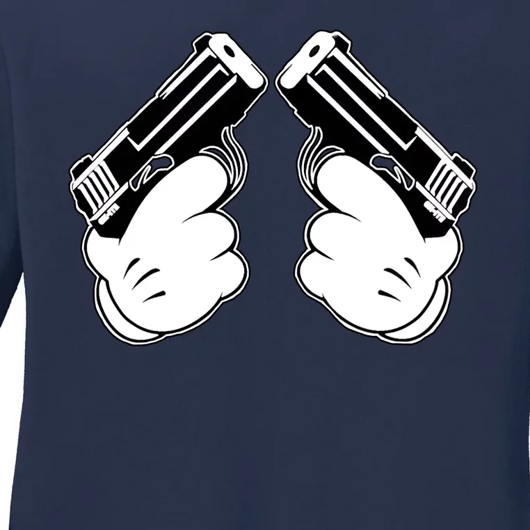 Cartoon Guns Hands Pistol Ladies Long Sleeve Shirt