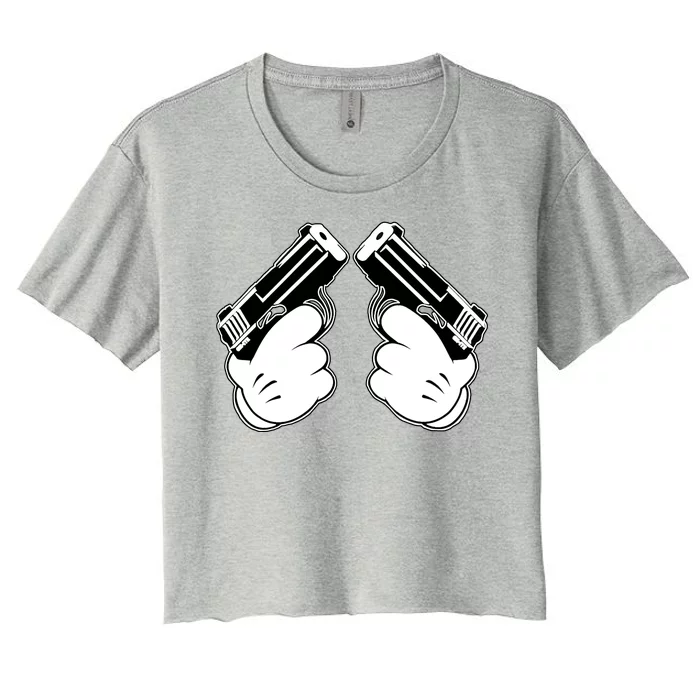 Cartoon Guns Hands Pistol Women's Crop Top Tee