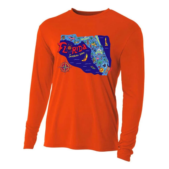 Cartoon Map of Florida Cooling Performance Long Sleeve Crew