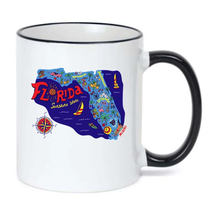 Cartoon Map of Florida Black Color Changing Mug