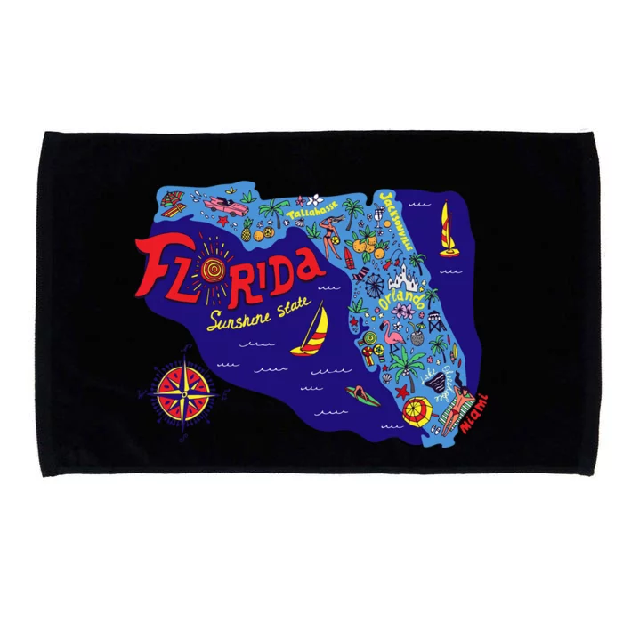 Cartoon Map of Florida Microfiber Hand Towel