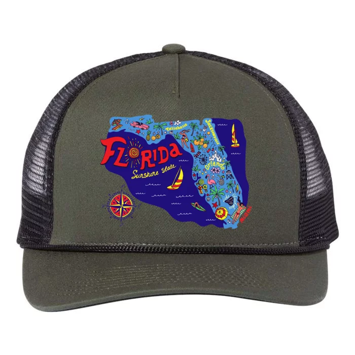 Cartoon Map of Florida Retro Rope Trucker Hat Cap