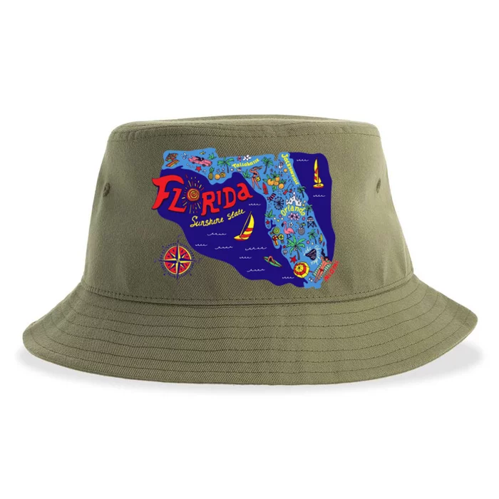 Cartoon Map of Florida Sustainable Bucket Hat