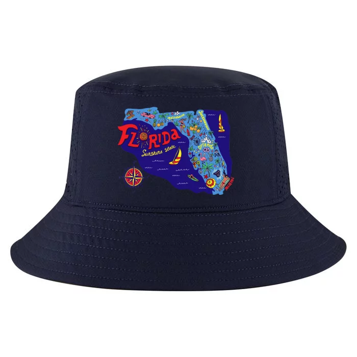 Cartoon Map of Florida Cool Comfort Performance Bucket Hat