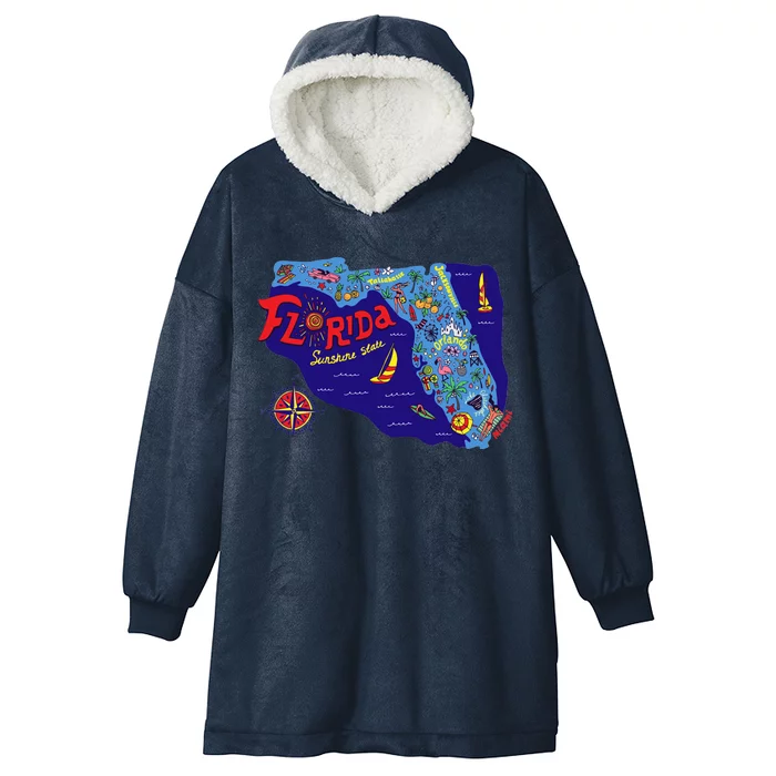 Cartoon Map of Florida Hooded Wearable Blanket