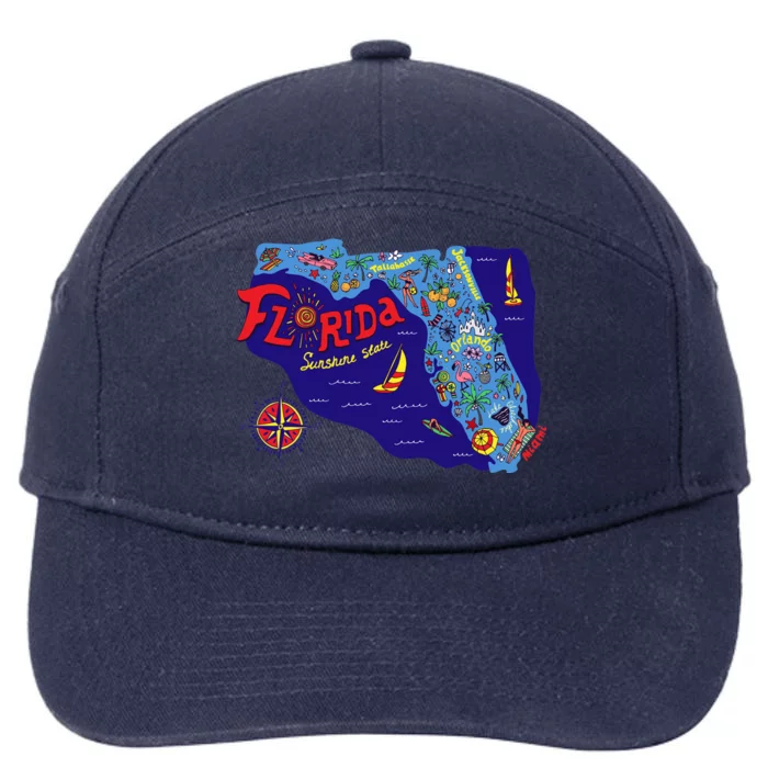 Cartoon Map of Florida 7-Panel Snapback Hat