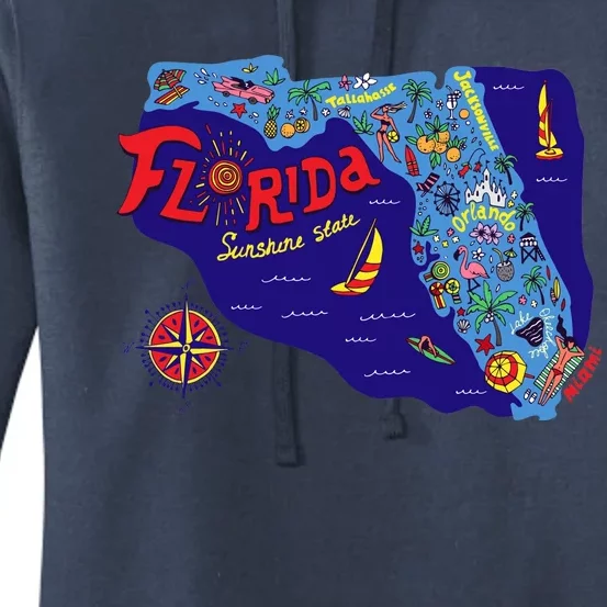 Cartoon Map of Florida Women's Pullover Hoodie