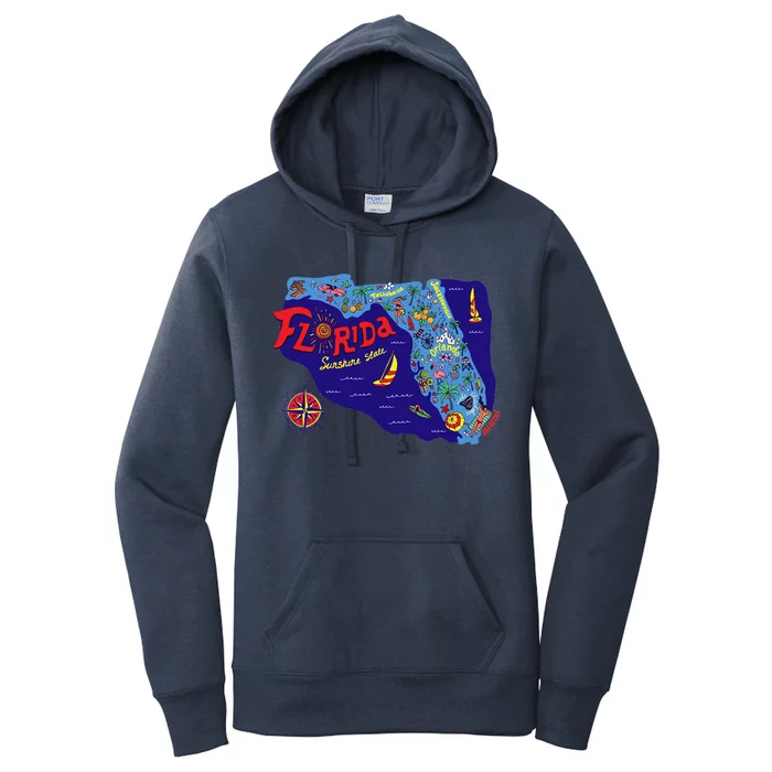 Cartoon Map of Florida Women's Pullover Hoodie