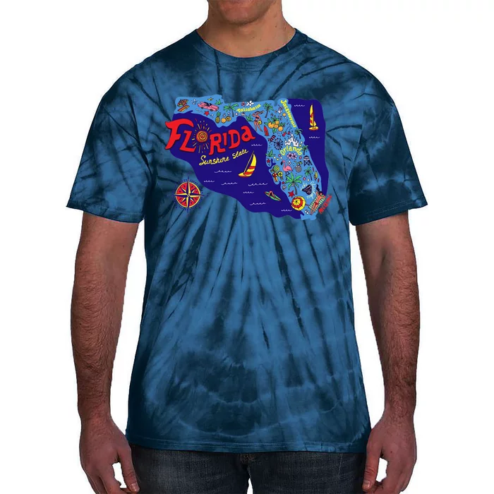 Cartoon Map of Florida Tie-Dye T-Shirt