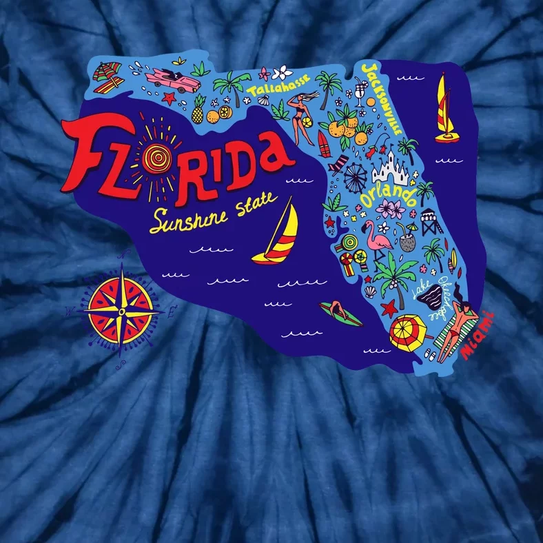 Cartoon Map of Florida Tie-Dye T-Shirt